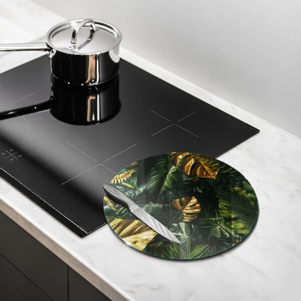 Glas Ceranfeldabdeckung Spritzschutz Goldene Monstera-Blätter