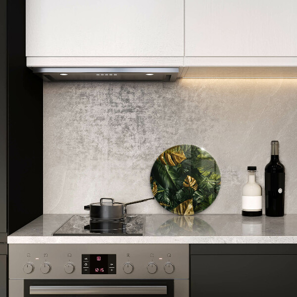 Glas Ceranfeldabdeckung Spritzschutz Goldene Monstera-Blätter