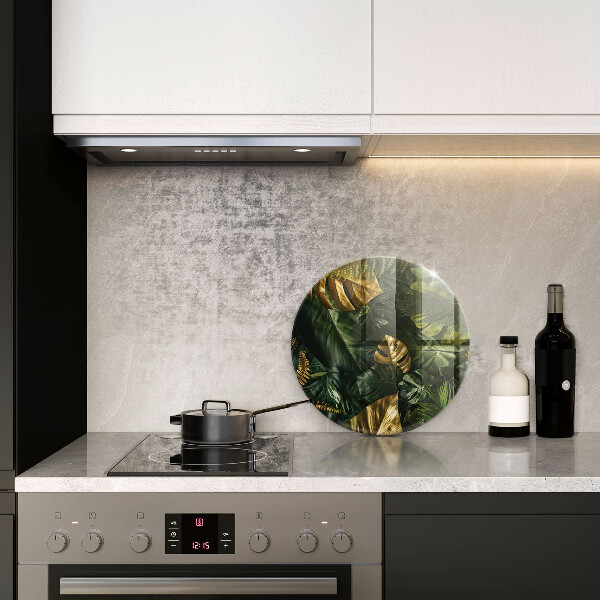 Glas Ceranfeldabdeckung Spritzschutz Goldene Monstera-Blätter