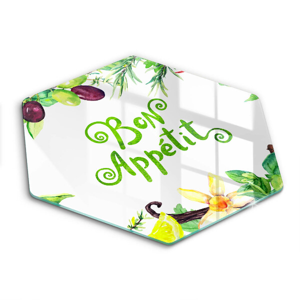 Glas Herdabdeckplatte Inschrift Bon appetit