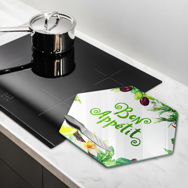 Glas Herdabdeckplatte Inschrift Bon appetit