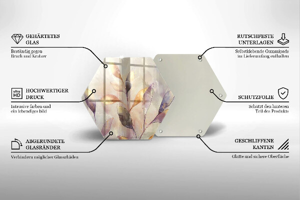 Glas Herdabdeckplatte Bemalte Boho-Blätter