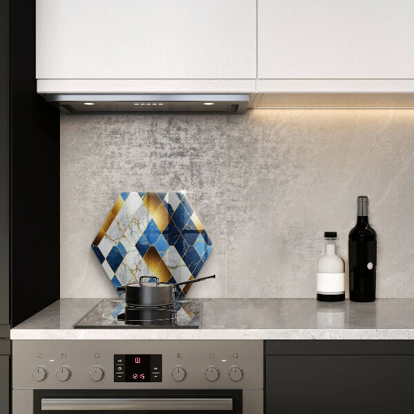 Glas Ceranfeldabdeckung Spritzschutz Goldene Marmorrauten