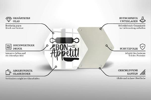 Glas Ceranfeldabdeckung Spritzschutz Inschrift Bon appetit