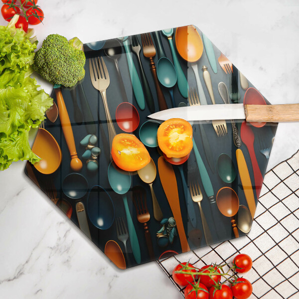 Glas Ceranfeldabdeckung Spritzschutz Bunte Löffel und Gabeln