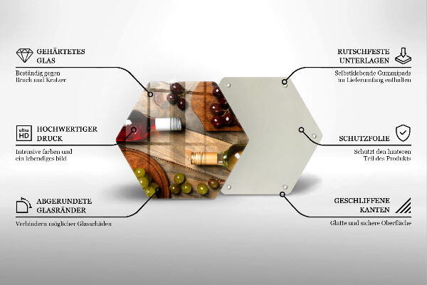 Glas Ceranfeldabdeckung Spritzschutz Weinflaschen und Trauben