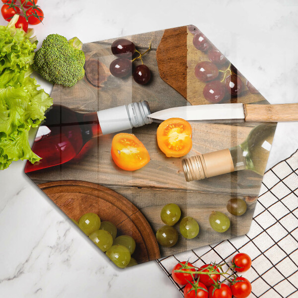 Glas Ceranfeldabdeckung Spritzschutz Weinflaschen und Trauben