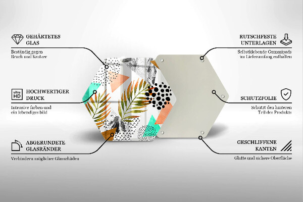 Glas Herdabdeckplatte Boho-Blättermuster