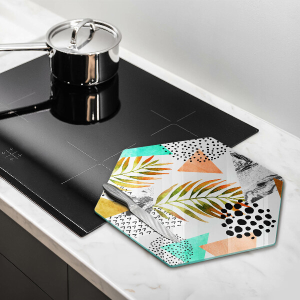 Glas Herdabdeckplatte Boho-Blättermuster