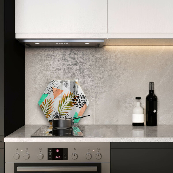 Glas Herdabdeckplatte Boho-Blättermuster