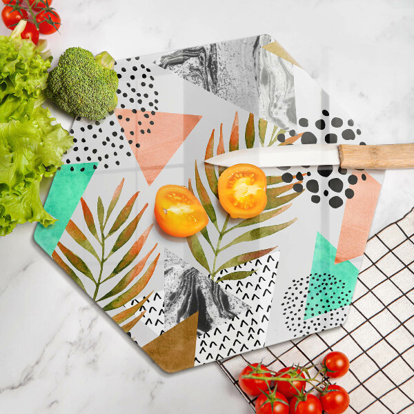 Glas Herdabdeckplatte Boho-Blättermuster