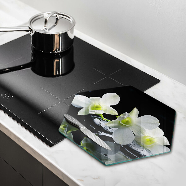 Glas Herdabdeckplatte Weiße Blumen in Zen-Wasser