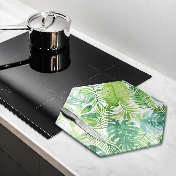 Glas Herdabdeckplatte Aquarell-Boho-Blätter