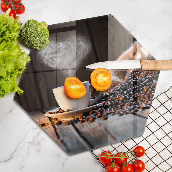 Glas Herdabdeckplatte Kaffeetasse und Herz