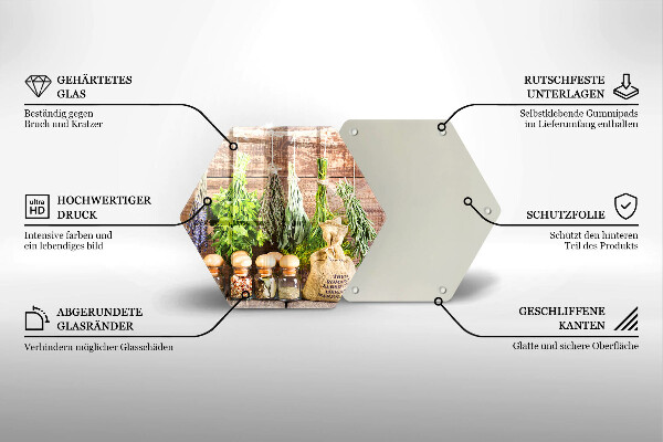 Glas Herdabdeckplatte Kräuter Gewürze und Holz