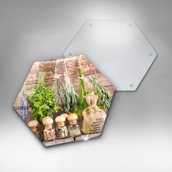 Glas Herdabdeckplatte Kräuter Gewürze und Holz