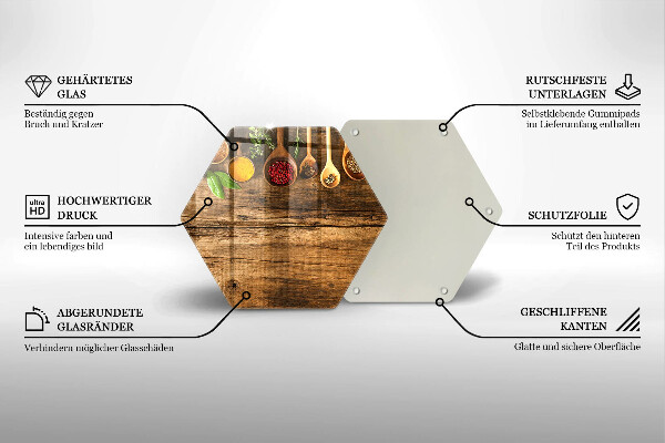 Glas Herdabdeckplatte Holzlöffel mit Gewürzen