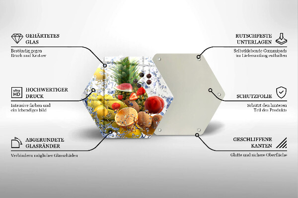 Glas Herdabdeckplatte Saftige Früchte und Wasser