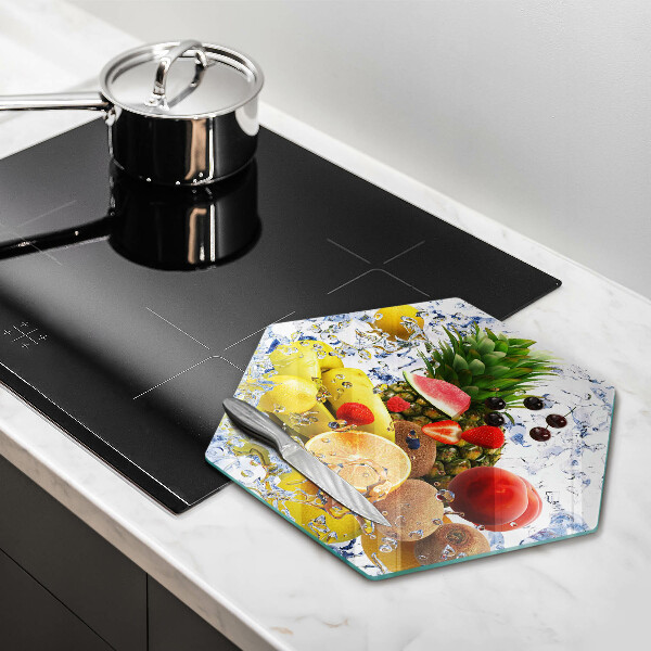 Glas Herdabdeckplatte Saftige Früchte und Wasser