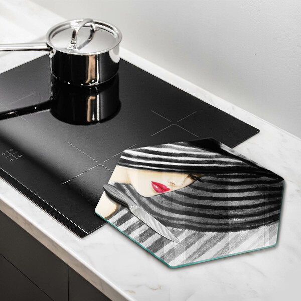 Glas Herdabdeckplatte Frau mit Hut