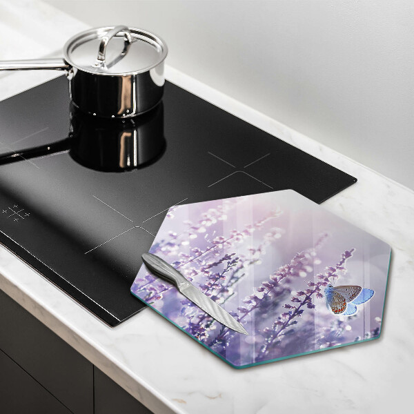 Glas Herdabdeckplatte Wildblumen und Schmetterling