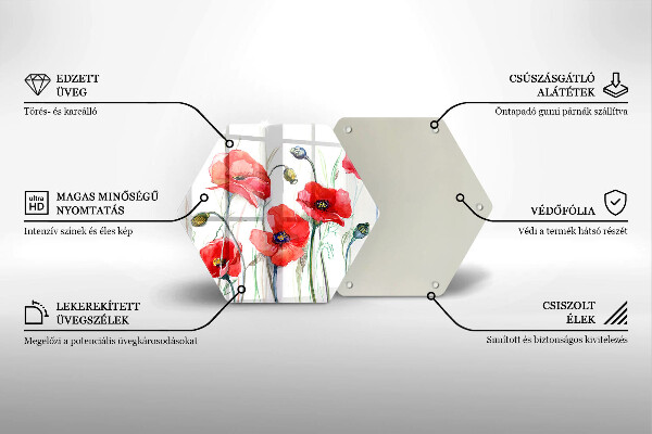 Glas Herdabdeckplatte Rote Mohnblumen
