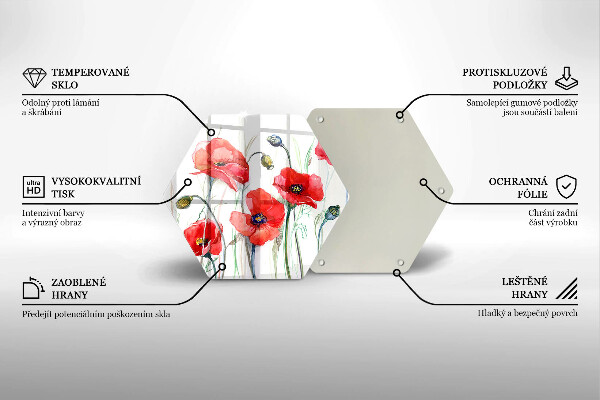 Glas Herdabdeckplatte Rote Mohnblumen
