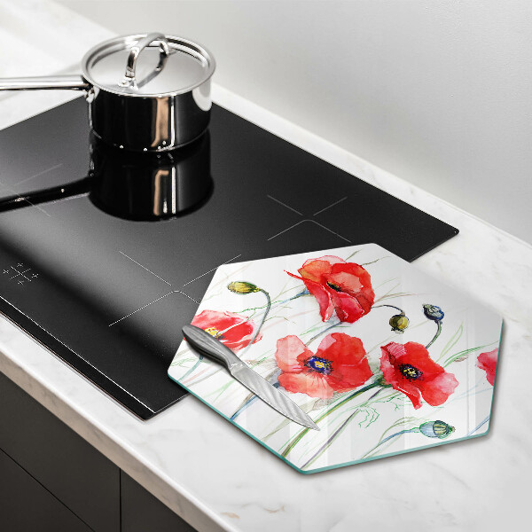 Glas Herdabdeckplatte Rote Mohnblumen
