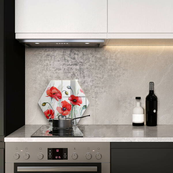 Glas Herdabdeckplatte Rote Mohnblumen