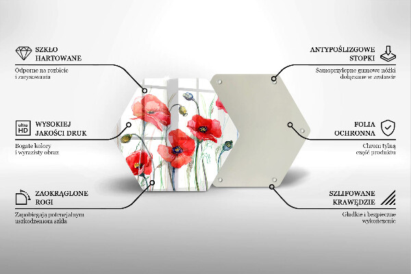 Glas Herdabdeckplatte Rote Mohnblumen