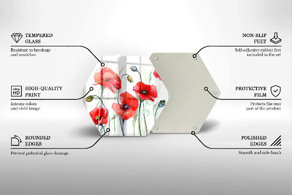 Glas Herdabdeckplatte Rote Mohnblumen