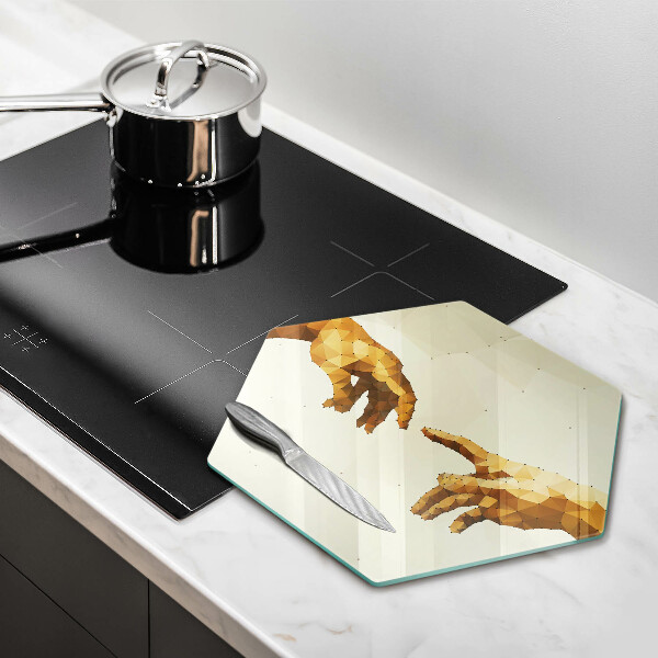 Glas Herdabdeckplatte Erschaffung von Adams Händen