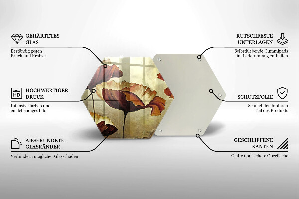 Glas Herdabdeckplatte Bemalte Boho-Blumen