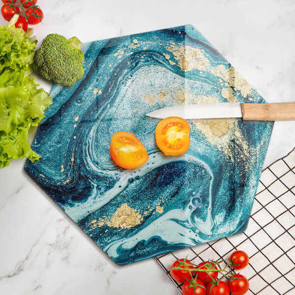 Glas Herdabdeckplatte Blaugoldene Abstraktion