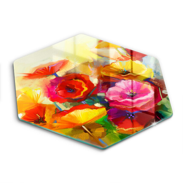 Glas Herdabdeckplatte Bemalte bunte Blumen