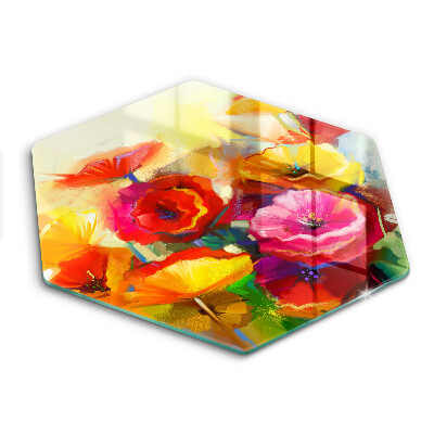 Glas Herdabdeckplatte Bemalte bunte Blumen
