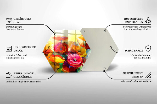 Glas Herdabdeckplatte Bemalte bunte Blumen