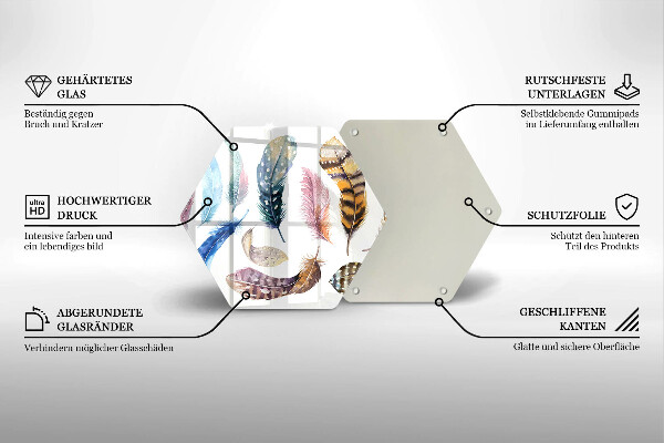 Glas Herdabdeckplatte Bunte Vogelfedern