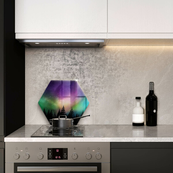 Glas Herdabdeckplatte Aurora Borealis und Wald