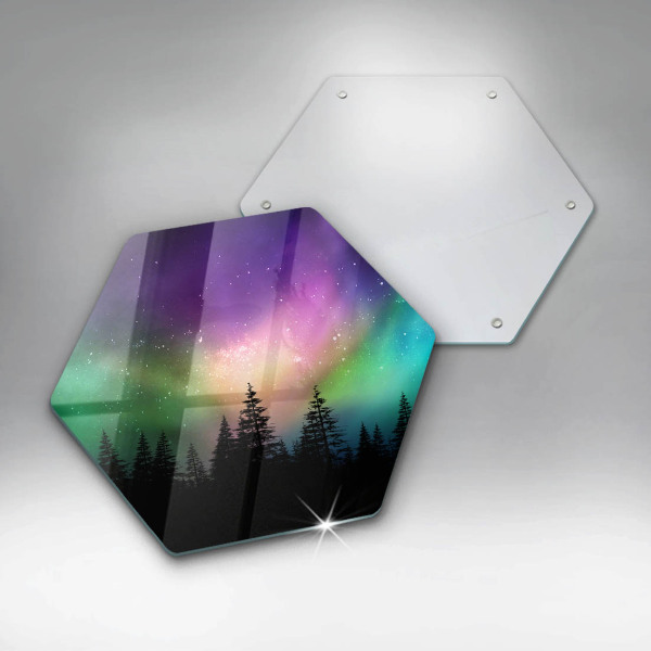 Glas Herdabdeckplatte Aurora Borealis und Wald
