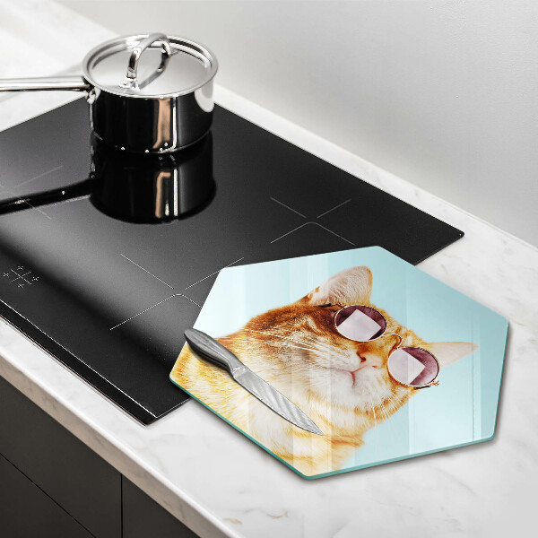 Glas Ceranfeldabdeckung Rote Katze mit Brille