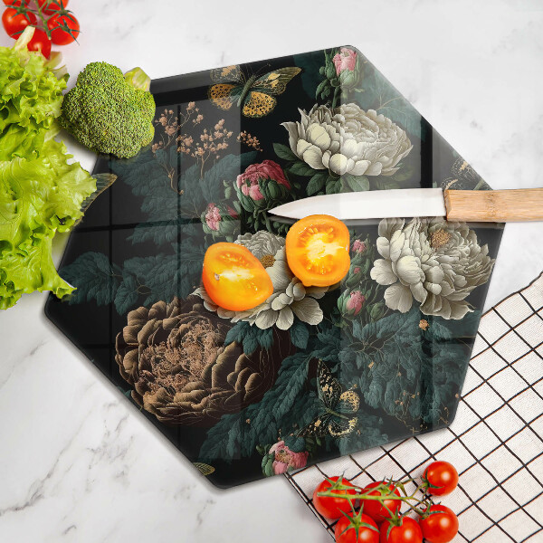 Glas Herdabdeckplatte Vintage Pfingstrosenblüten