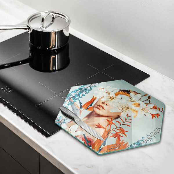 Glas Herdabdeckplatte Frau in Blumen