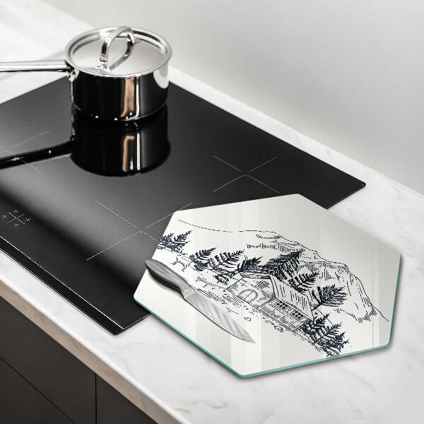 Glas Herdabdeckplatte Zeichnung einer Hütte in den Bergen