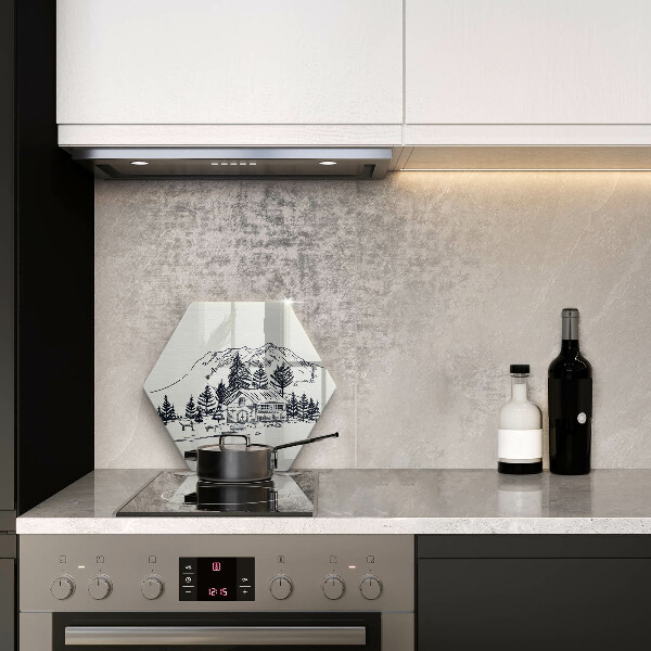 Glas Herdabdeckplatte Zeichnung einer Hütte in den Bergen