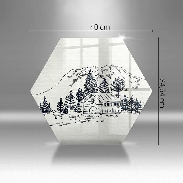 Glas Herdabdeckplatte Zeichnung einer Hütte in den Bergen