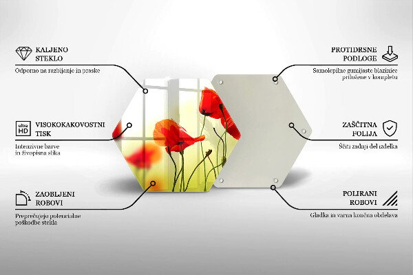 Glas Herdabdeckplatte Rote Mohnblumen
