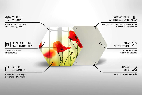 Glas Herdabdeckplatte Rote Mohnblumen