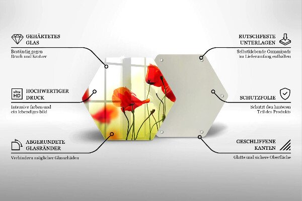 Glas Herdabdeckplatte Rote Mohnblumen