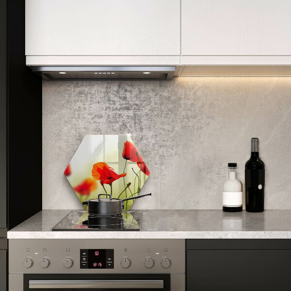 Glas Herdabdeckplatte Rote Mohnblumen